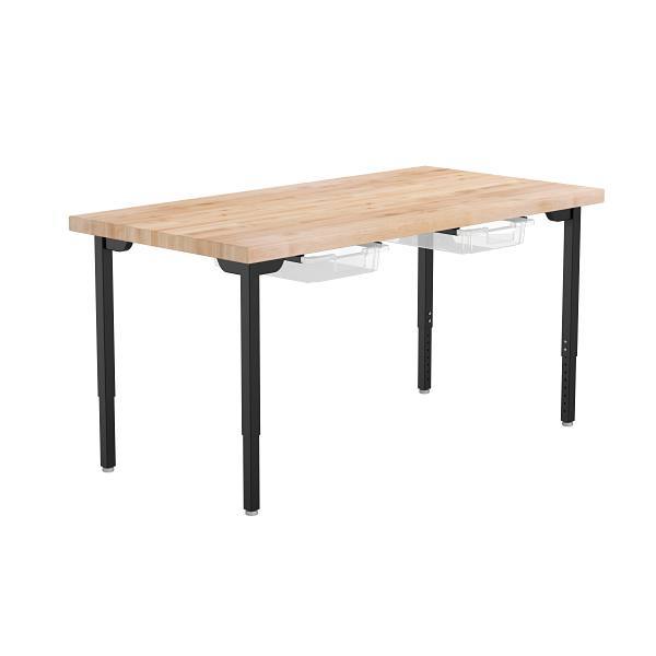 National Public Seating Adjustable Utility Table With Butcherblock 30x60, 2 Tote