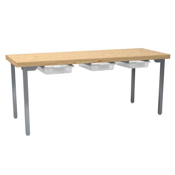 National Public Seating Hd Fixed Designer Table With Butcherblock, 3 Tote, 30x72