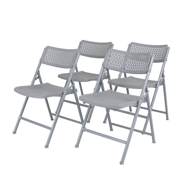 National Public Seating Airflex Folding Chair, Platinum, Package Of 4