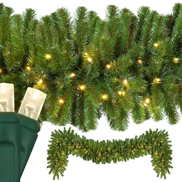 Red Sleigh 9' X 18" Sequoia Fir Prelit LED Garland, 100 Warm White