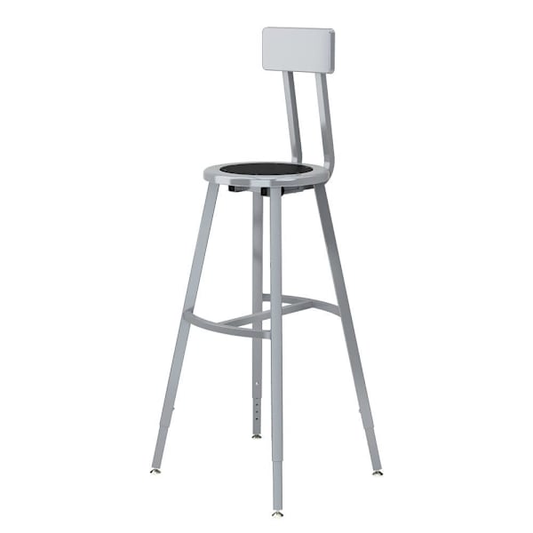 National Public Seating 30-38" Height Adjust. Stool W/Bkrst Blk Seat Grey Frame
