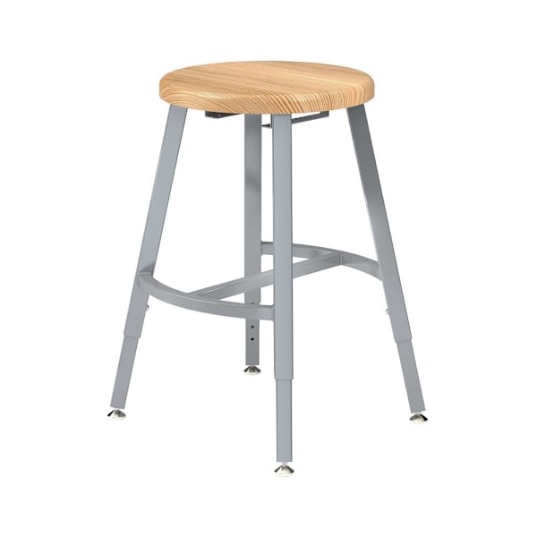 National Public Seating 18-26" Height Adjust. Titan Stool Wood Seat Grey Frame