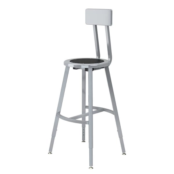 National Public Seating 24-32" Height Adjust. Stool W/Bkrst Blk Seat Grey Frame