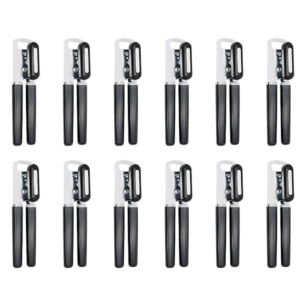 Oversized Non-Slip Can Opener, Stainless Steel, Black, Package Of 12