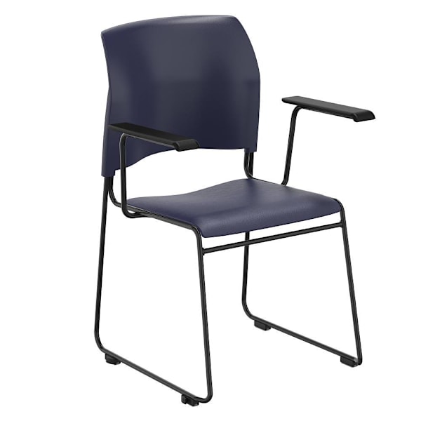 National Public Seating Cafetorium Plush Vinyl Stack Chair W/Arms, Blue