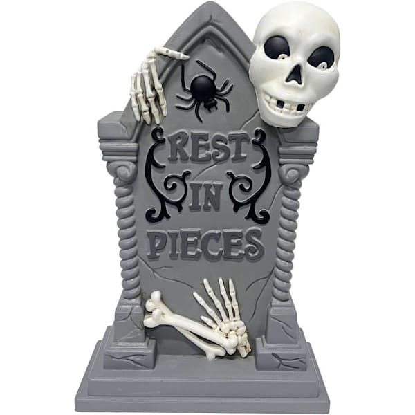Haunted Hill Farm 25" Tombstone With Skeleton Blow Mold With LED Lights