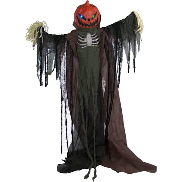 Haunted Hill Farm 6'6" Poseable Pumpkin Scarecrow With Lights And Sound