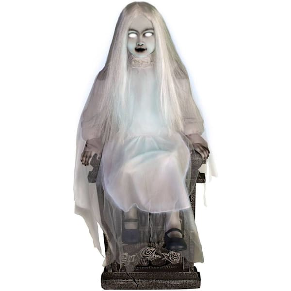 Haunted Hill Farm 4' Motion-Activated Sitting Tombstone Girl, Talking
