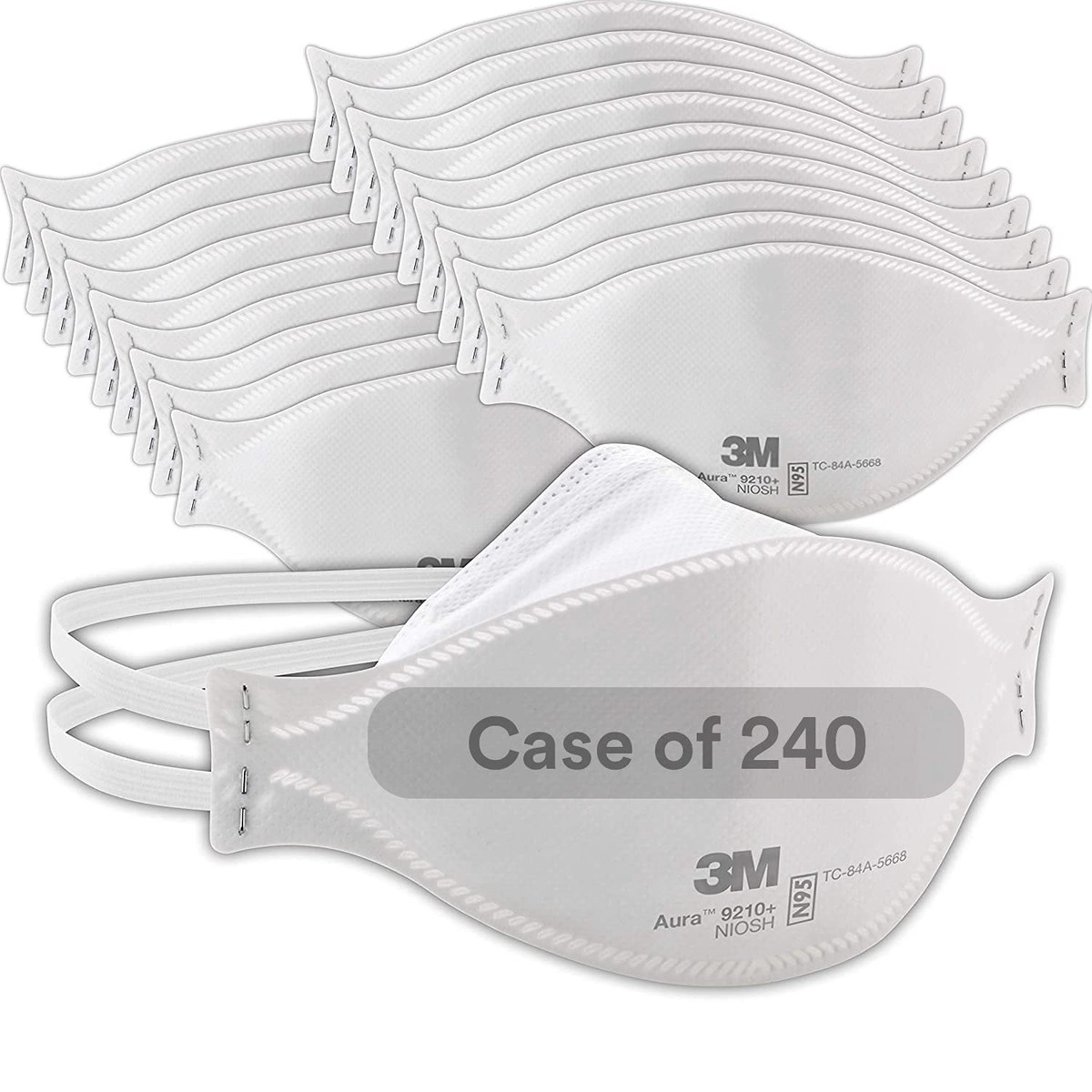 3M Aura Particulate Respirator 9210+, N95, Pack of 240 Disposable Respirators, NIOSH APPROVED, Convenient Individually Wrapped, Stapled Flat Fold Design, Low Profile Desi