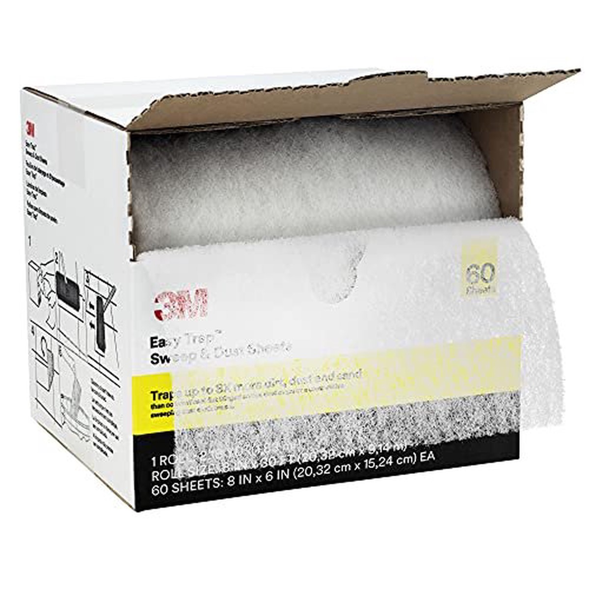 3M Easy Trap Sweep and Dust Sheets, 1 Roll of 60 8" x 6" Sheets, Disposable Easy Sweep Floor Duster, Picks Up 8x More Dirt, Dust, Sand, Hair, Works on Dry or Wet Surfaces