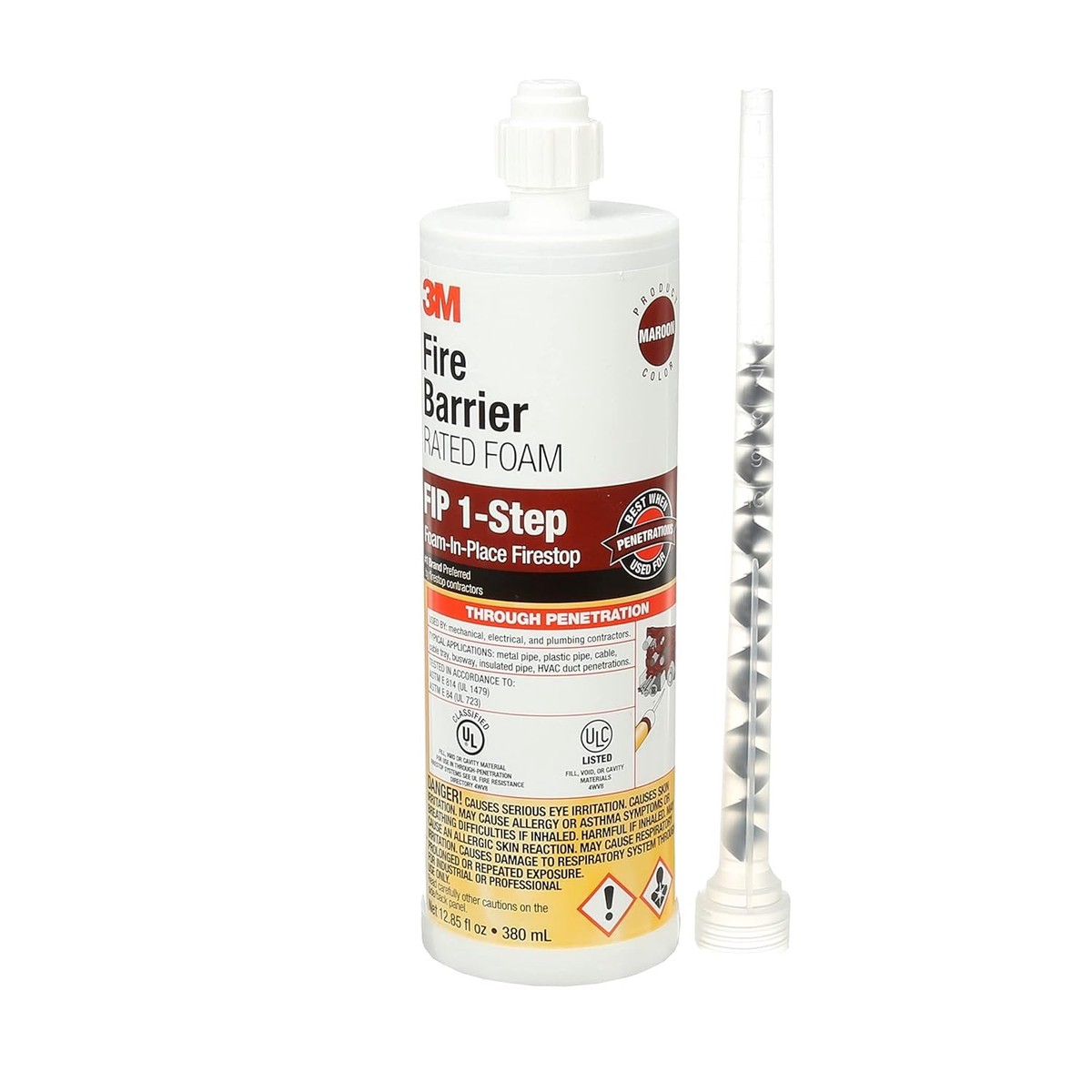 3M Fire Barrier Rated Foam FIP 1-Step, Maroon, 12.85 fl oz Cartridge