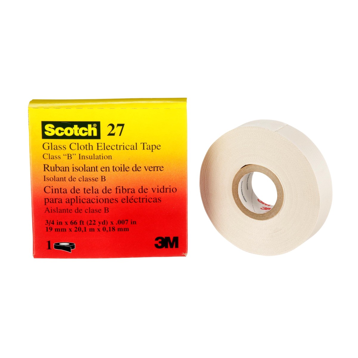 3M Glass Cloth Electrical Tape 27, 3/4 in x 66 ft, 1 Roll/Carton