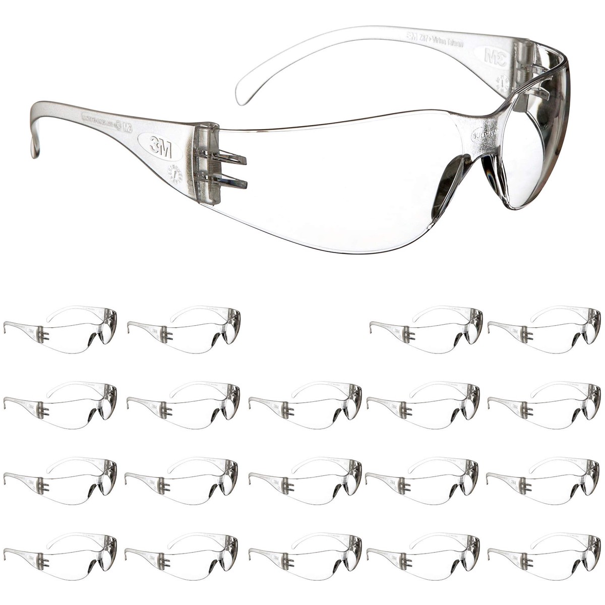 3M Safety Glasses, Virtua, 20 Pair, ANSI Z87, Unisex, Anti-Fog, Scratch Resistant, Clear Lens, Clear Frame, Affordable Eye Protection, Lightweight, Wraparound Coverage