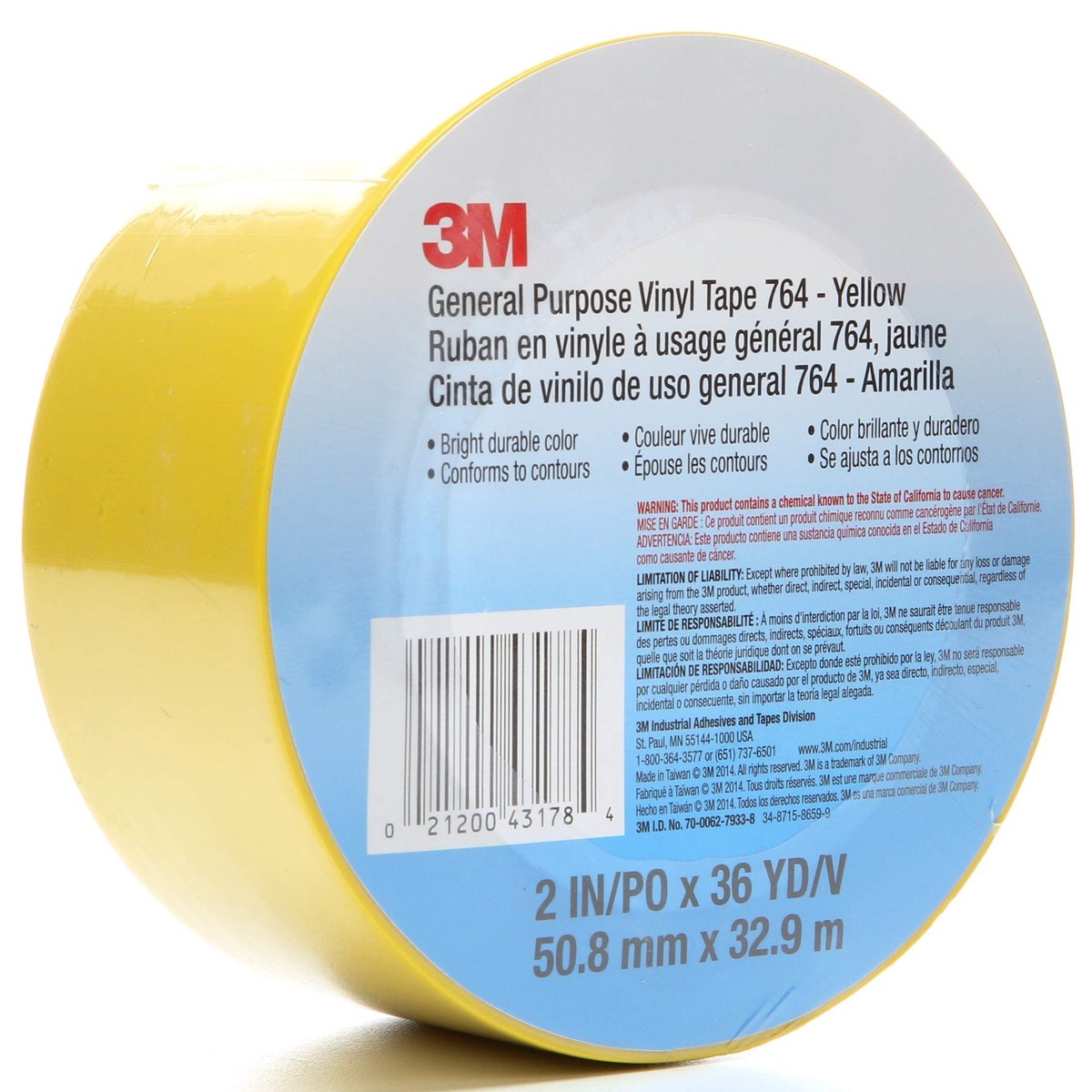 3M Vinyl Tape 764, General Purpose, Light Traffic Floor Marking, Social Distancing, Color Coding, Safety, Bundling