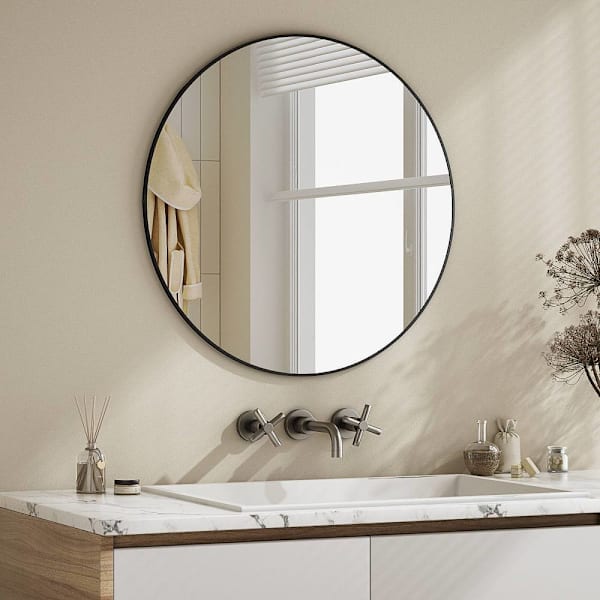 Easly 24" X 24" Round Black Aluminum Alloy Framed Wall Mirror