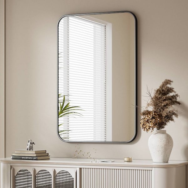 Easly 24" X 36" Rectangular Black Aluminum Alloy Framed Wall Mirror