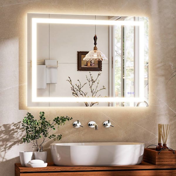 Easly 30" W X 40" H LED Light Anti-Fog Rectangular Frameless Wall Vanity Mirror