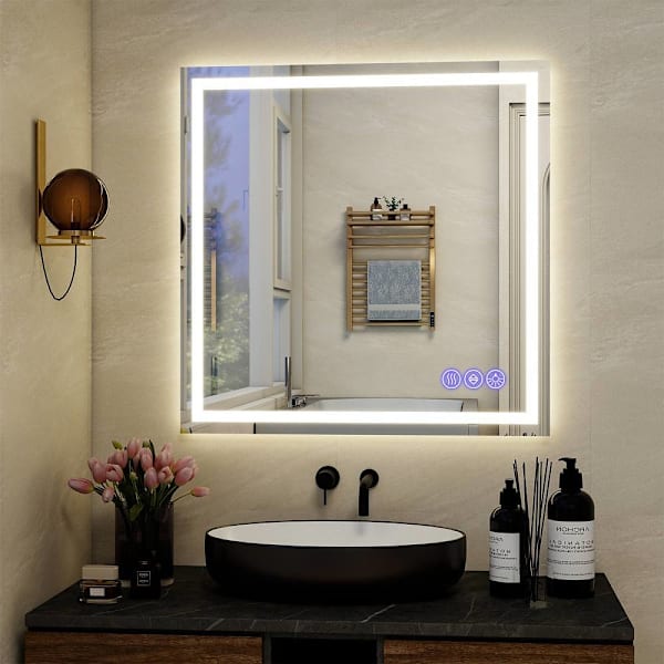 Easly 36" W X 36" H LED Light Anti-Fog Rectangular Frameless Wall Vanity Mirror