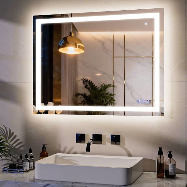 Easly 24" W X 32" H LED Light Anti-Fog Rectangular Frameless Wall Vanity Mirror