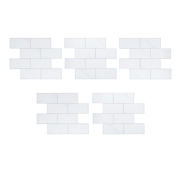 Aspect Metal Collage Backsplash Tile, Peel & Stick, Carrara Subway, Package Of 5