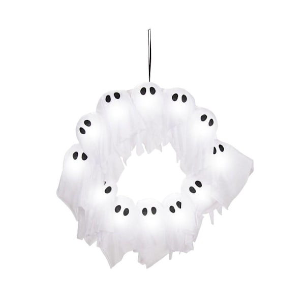 Haunted Hill Farm 24” Lighted Black & White Ghost Wreath