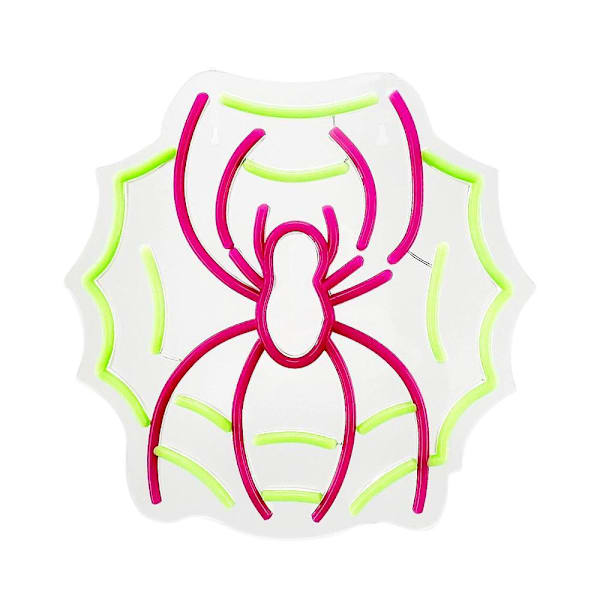 Haunted Hill Farm 11" Neon Pink & Green LED Spider With Web Wall Decoration