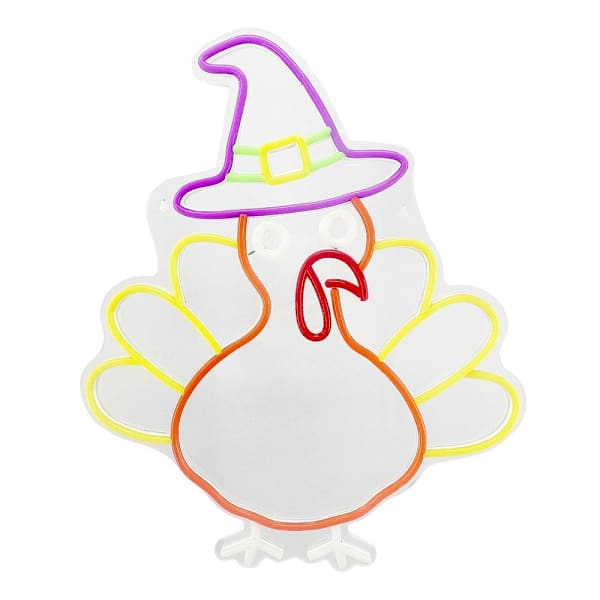 Haunted Hill Farm 18" Neon Yellow & Orange LED Turkey Wall Decoration