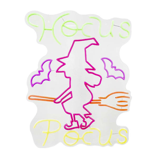 Haunted Hill Farm 25" Neon Multicolor LED Witch With Flying Broom Decoration