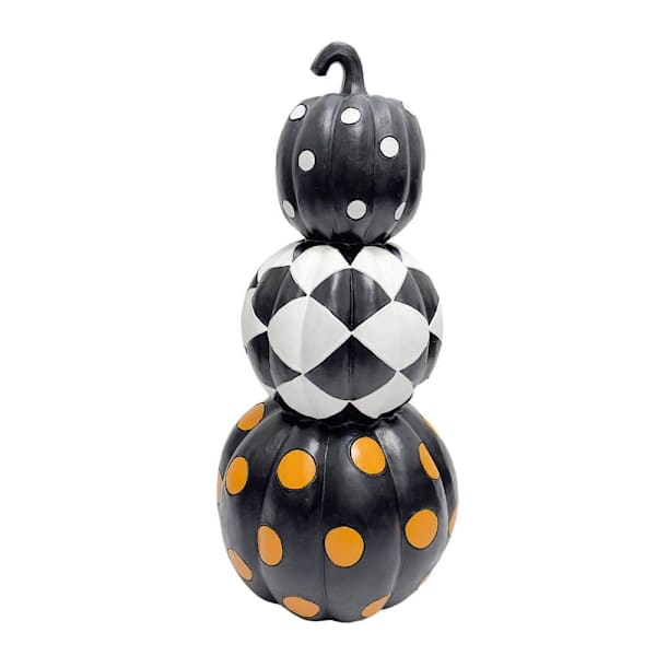 Haunted Hill Farm 28" Designer Polka Dot Checkerboard Pumpkin Stack