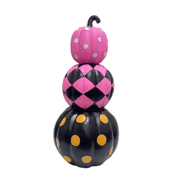 Haunted Hill Farm 28" Designer Polka Dot Checkerboard Summerween Pumpkin Stack