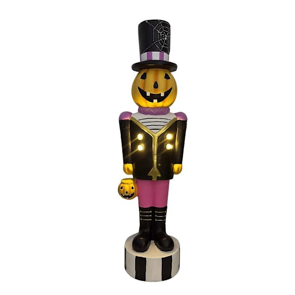 Haunted Hill Farm 4' Pumpkin Head Nutcracker With LED Jacket Buttons