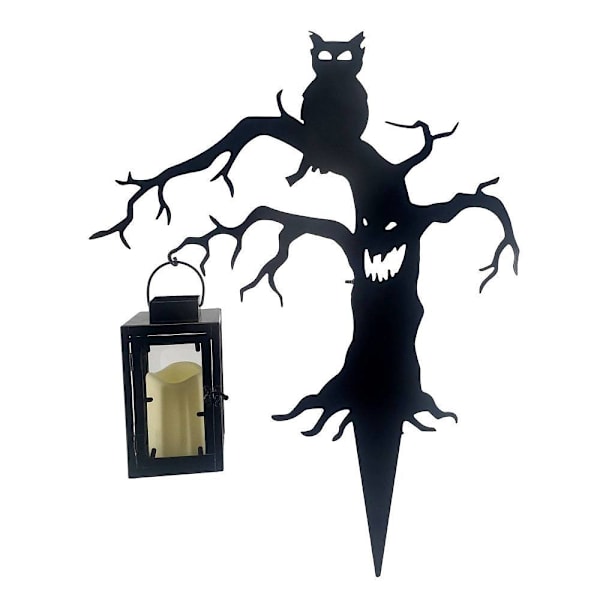 Haunted Hill Farm 24" LED Metal Spooky Tree With Owl & Lantern, Plug Operated