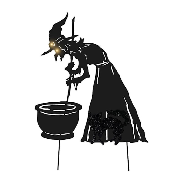 Haunted Hill Farm 36" Black Metal Lighted Witch & Cat Decoration With Stake