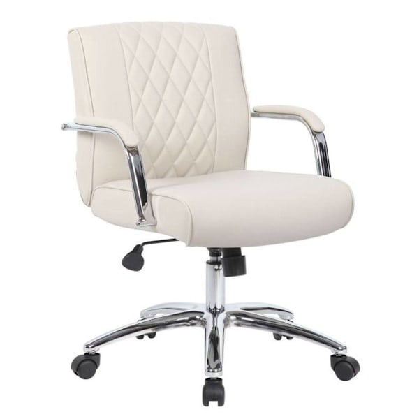 Boss Office Products Mid-Back Fixed Arm Cream Desk Chair W/ Chrome Base And Arms