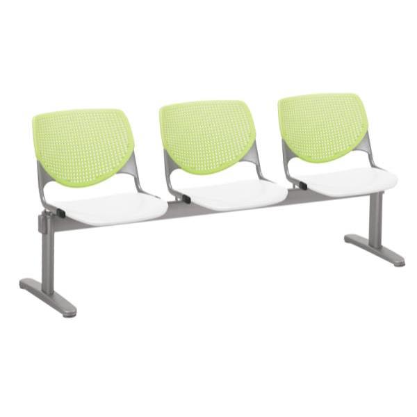 Kfi Seating Kool 3-Seat Reception Bench, Lime Green Backs, White Seats