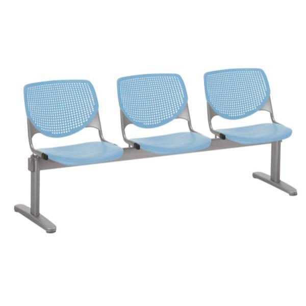 Kfi Seating Kool 3-Seat Reception Bench, Sky Blue Seats & Back