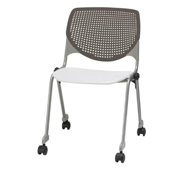 Kfi Seating Kool Stack Chair, Casters, Brownstone Back, White Seat