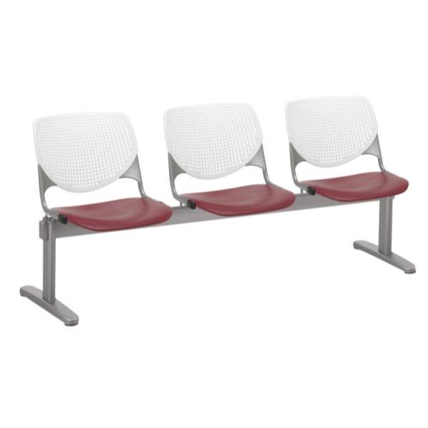 Kfi Seating Kool 3-Seat Reception Bench, White Backs, Burgundy Seats