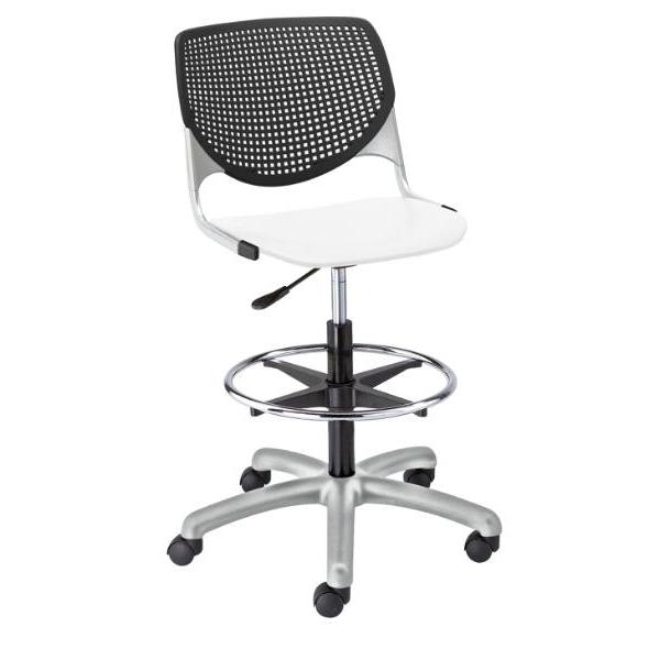 Kfi Seating Kool Drafting Stool, Black Back, White Seat