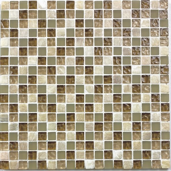 Abolos Quartz 0.625x0.625 Multi Finish Beige Glass/Stone Square Mosaic Tile Case Of 11