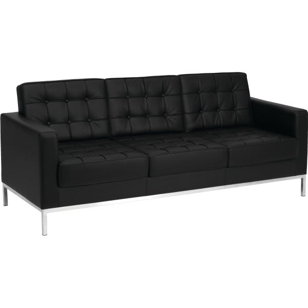 Flash Furniture Hercules Lacey Series Contemporary Black Leather Sofa With Stainless Steel Frame