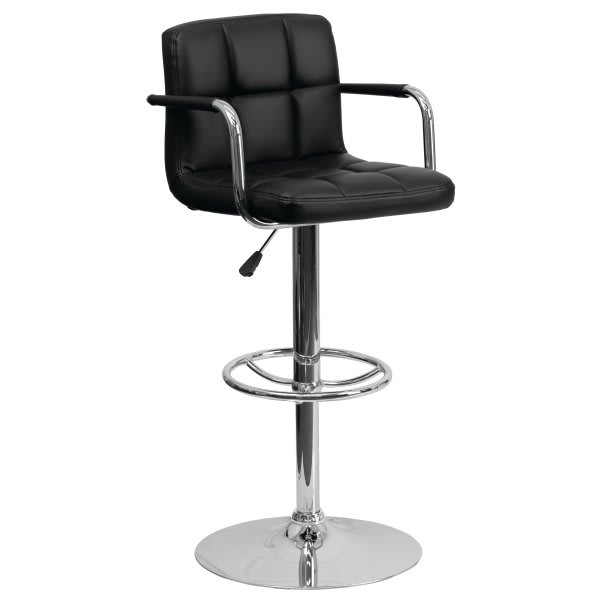 Flash Furniture Black Quilted Vinyl Adjustable Height Bar Stool With Arms And Chrome Base