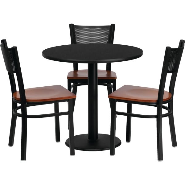 Flash Furniture Round Black Laminate Table Set With Metal Chair And Cherry Wood Seat