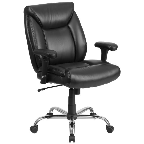 Flash Furniture Big And Tall Black Leather Chair Chrome Base 22-1/2" Wide Seat