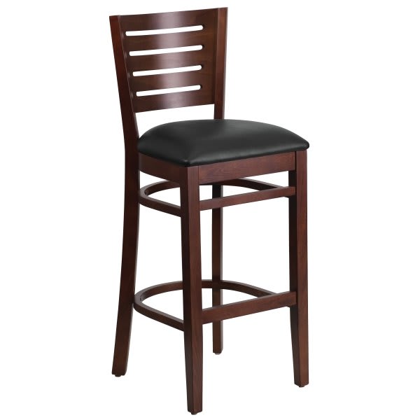 Flash Furniture Darby Series Slat Back Walnut Wooden Restaurant Barstool Black Vinyl Seat