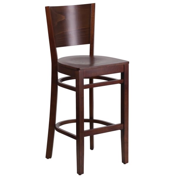 Flash Furniture Lacey Series Solid Back Walnut Wooden Restaurant Barstool Wood Seat