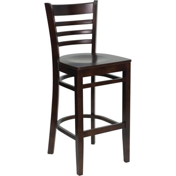 Flash Furniture Hercules Series Walnut Finished Ladder Back Wood Barstool Wood Seat