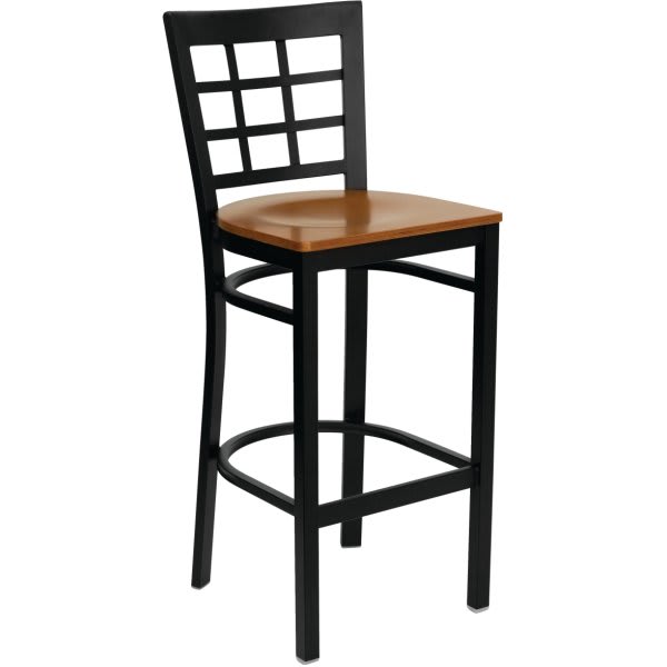 Flash Furniture Hercules Series Black Window Back Metal Barstool Cherry Wood Seat