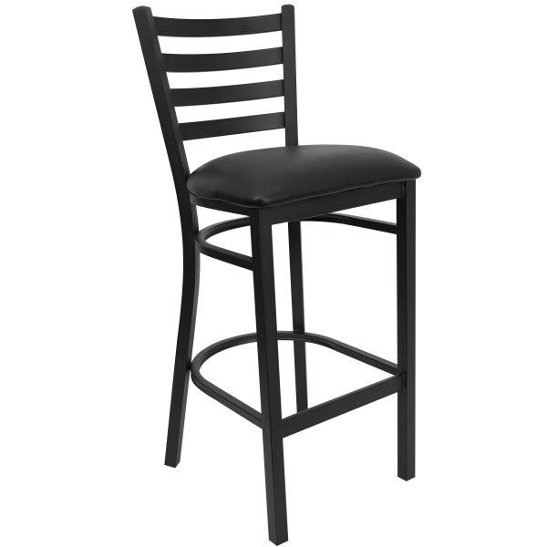 Flash Furniture Hercules Series Black Ladder Back Metal Barstool Black Vinyl Seat