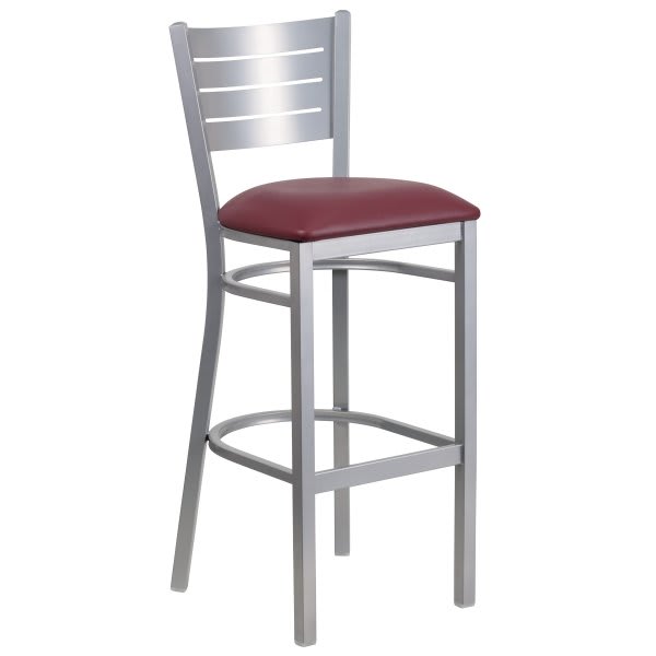 Flash Furniture Hercules Series Silver Slat Back Metal Barstool Burgundy Vinyl Seat